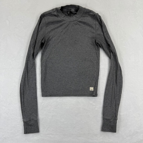 Vuori Tops - Vuori Mudra Long Sleeve Mock Neck Ribbed Crop Top Charcoal Grey XS READ